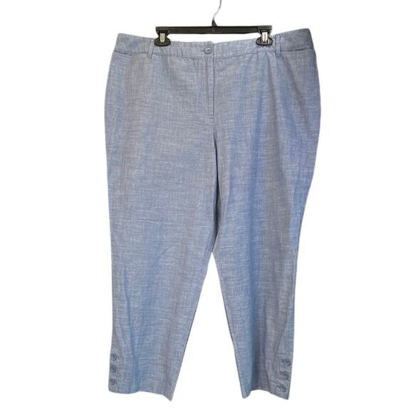 Talbots Womens 18W Blue/White Prefect Crop Pant Button Hem Summer Wear - Picture 1 of 8